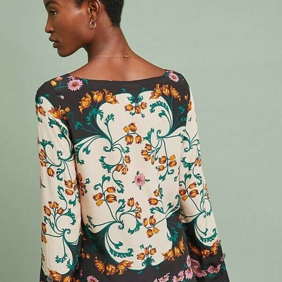 New Anthropologie Maeve Florence Floral Silk Top - Picture 3 of 8